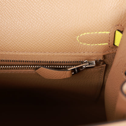 Hermes Kelly 25 Sellier Tri-Color Chai, Lime and Mauve Sylvestre Epsom Palladium Hardware