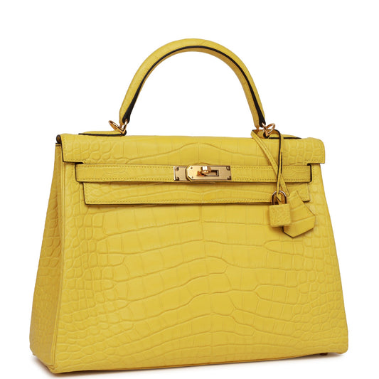 Hermes Special Order Kelly 32 Retourne Mimosa Matte Alligator Gold Hardware