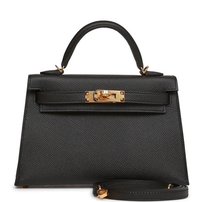 Hermes Kelly 20 Sellier Black Epsom Gold Hardware