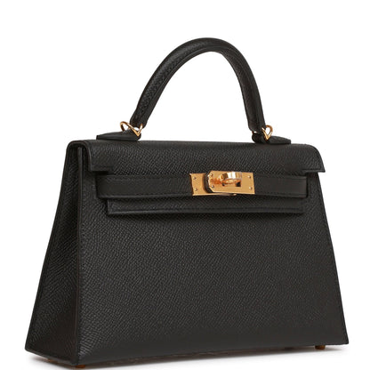 Hermes Kelly 20 Sellier Black Epsom Gold Hardware