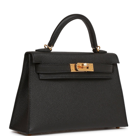 Hermes Kelly 20 Sellier Black Epsom Gold Hardware