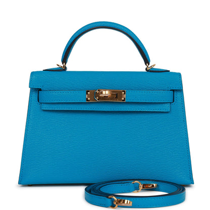 Hermes Kelly 20 Sellier Bleu Frida Chevre Gold Hardware