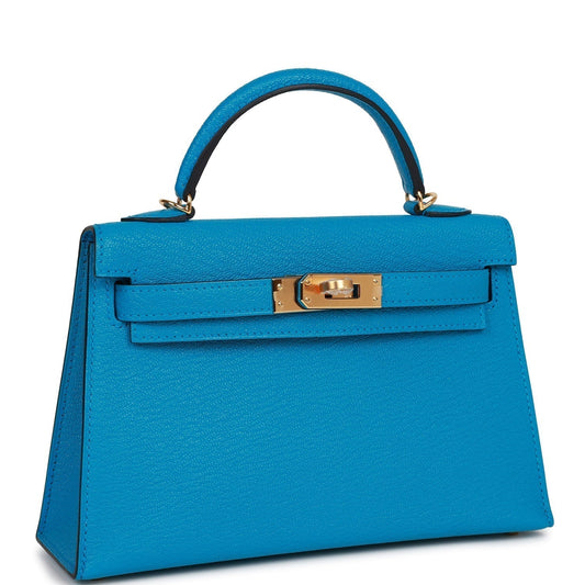 Hermes Kelly 20 Sellier Bleu Frida Chevre Gold Hardware