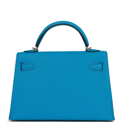 Hermes Kelly 20 Sellier Bleu Frida Chevre Gold Hardware