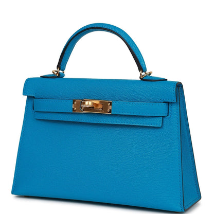 Hermes Kelly 20 Sellier Bleu Frida Chevre Gold Hardware