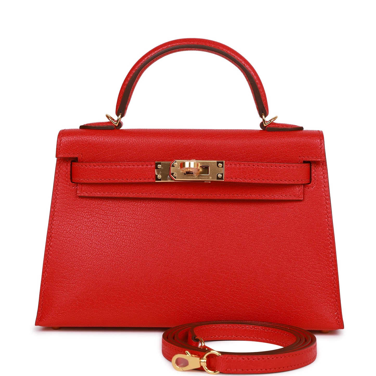 Hermes Kelly 20 Sellier Rouge de Coeur Chevre Gold Hardware