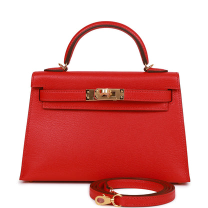 Hermes Kelly 20 Sellier Rouge de Coeur Chevre Gold Hardware