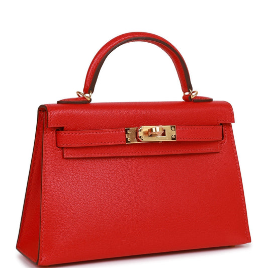 Hermes Kelly 20 Sellier Rouge de Coeur Chevre Gold Hardware