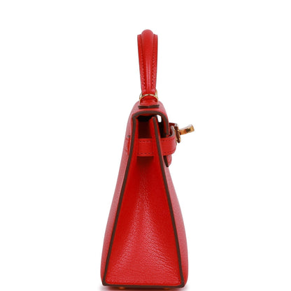 Hermes Kelly 20 Sellier Rouge de Coeur Chevre Gold Hardware