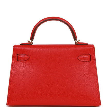 Hermes Kelly 20 Sellier Rouge de Coeur Chevre Gold Hardware