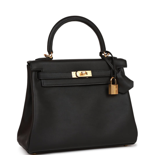 Hermes Kelly 25 Retourne Black Swift Gold Hardware