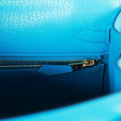 Hermes Kelly 25 Sellier Bleu Frida Chevre Gold Hardware