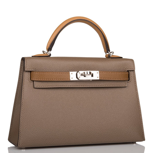 Hermes Kelly 20 Sellier Etoupe, Alezan and Biscuit Epsom Palladium Hardware