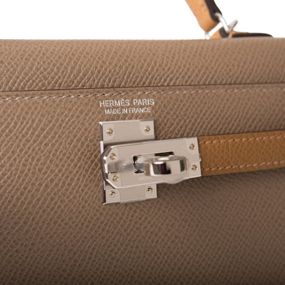 Hermes Kelly 20 Sellier Etoupe, Alezan and Biscuit Epsom Palladium Hardware