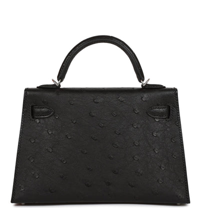 Hermes Kelly 20 Sellier Black Ostrich Palladium Hardware