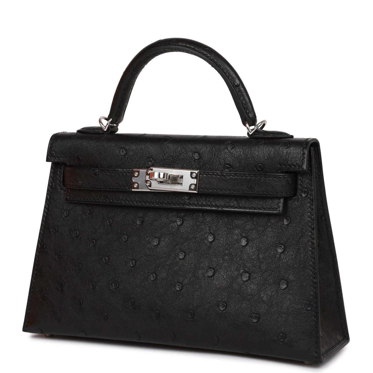 Hermes Kelly 20 Sellier Black Ostrich Palladium Hardware