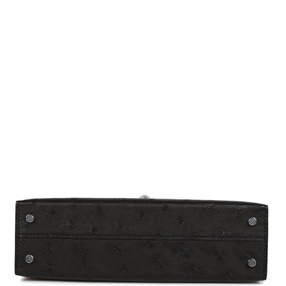 Hermes Kelly 20 Sellier Black Ostrich Palladium Hardware