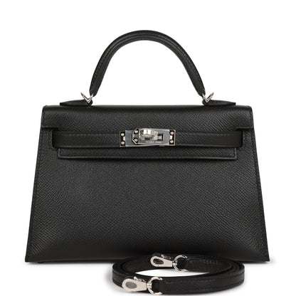 Hermes Kelly 20  Sellier Black Epsom Palladium Hardware