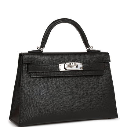 Hermes Kelly 20  Sellier Black Epsom Palladium Hardware