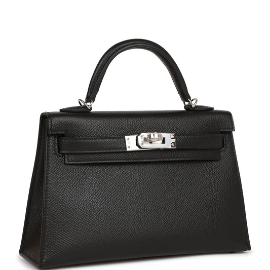 Hermes Kelly 20  Sellier Black Epsom Palladium Hardware