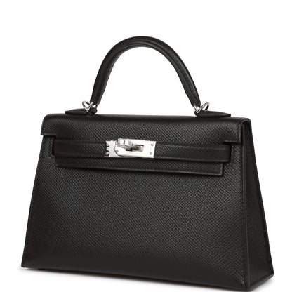 Hermes Kelly 20  Sellier Black Epsom Palladium Hardware