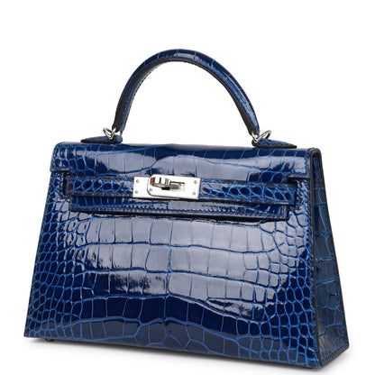 Hermes Kelly 20 Sellier Bleu Saphir Shiny Alligator Palladium Hardware