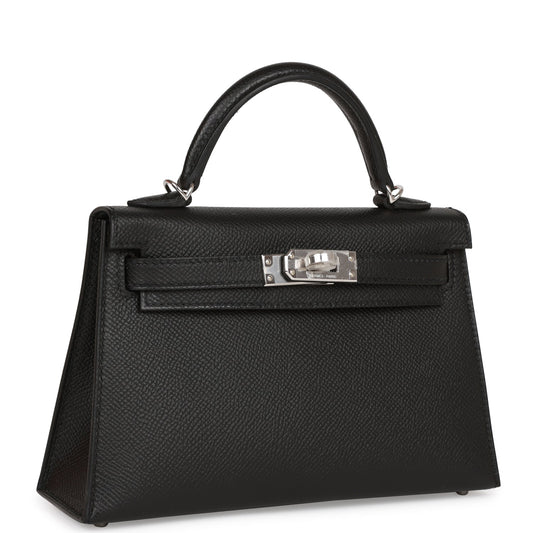 Hermes Kelly 20 Sellier Black Epsom Palladium Hardware