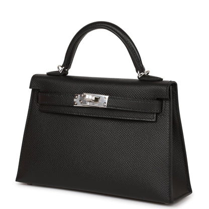 Hermes Kelly 20 Sellier Black Epsom Palladium Hardware