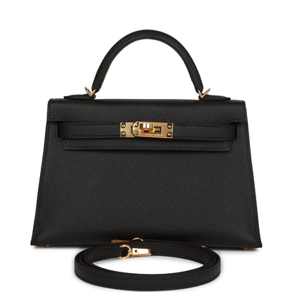 Hermes Kelly 20 Sellier Black Epsom Gold Hardware