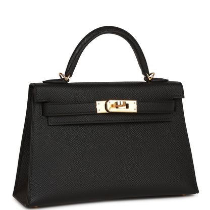 Hermes Kelly 20 Sellier Black Epsom Gold Hardware