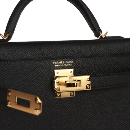 Hermes Kelly 20 Sellier Black Epsom Gold Hardware