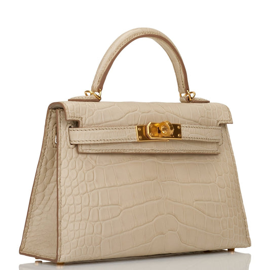 Hermes Kelly 20cm Sellier Beton Matte Alligator Gold Hardware