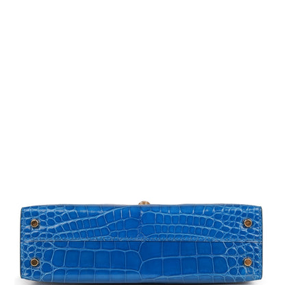Hermes Kelly 20 Sellier Bleu Zellige Shiny Alligator Gold Hardware
