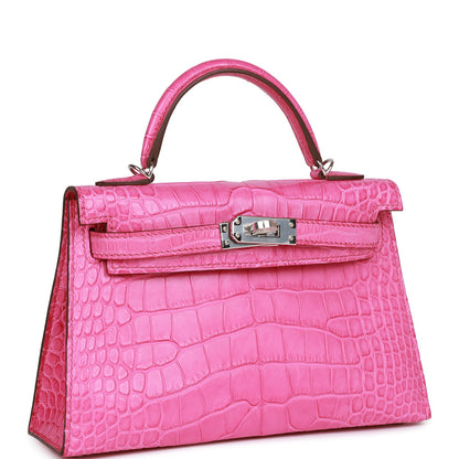 Hermes Kelly 20 Sellier Rose Shocking Matte Alligator Palladium Hardware