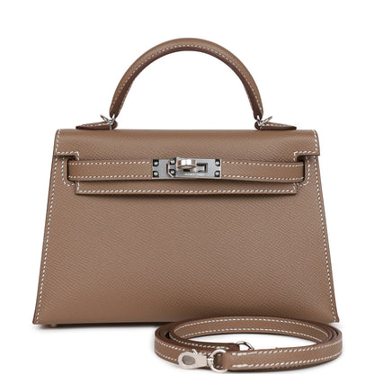 Hermes Kelly 20 Sellier Etoupe Epsom Palladium Hardware
