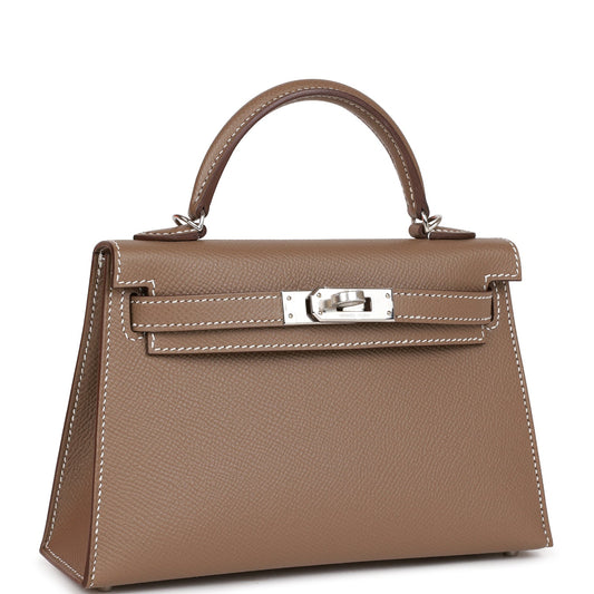 Hermes Kelly 20 Sellier Etoupe Epsom Palladium Hardware