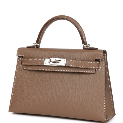 Hermes Kelly 20 Sellier Etoupe Epsom Palladium Hardware