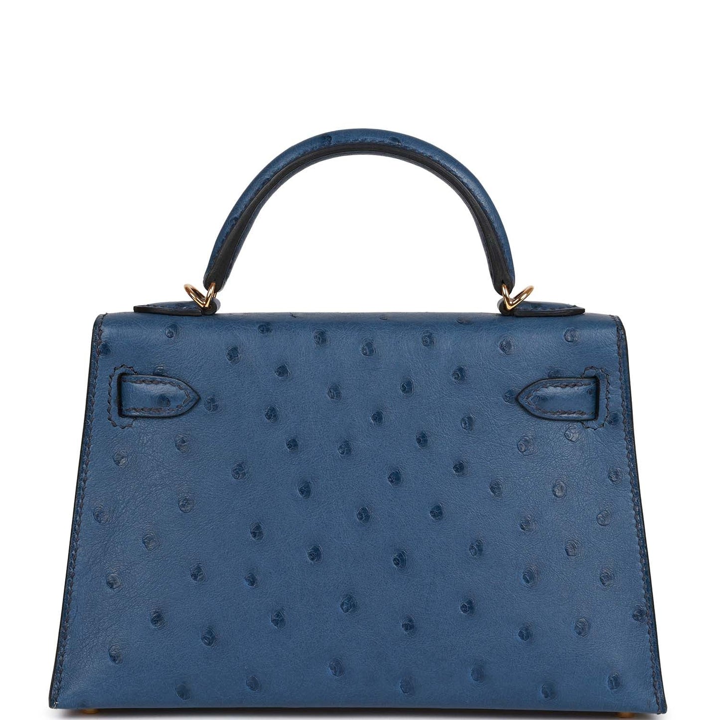 Hermes Kelly 20 Sellier Bleu Iris Ostrich Gold Hardware