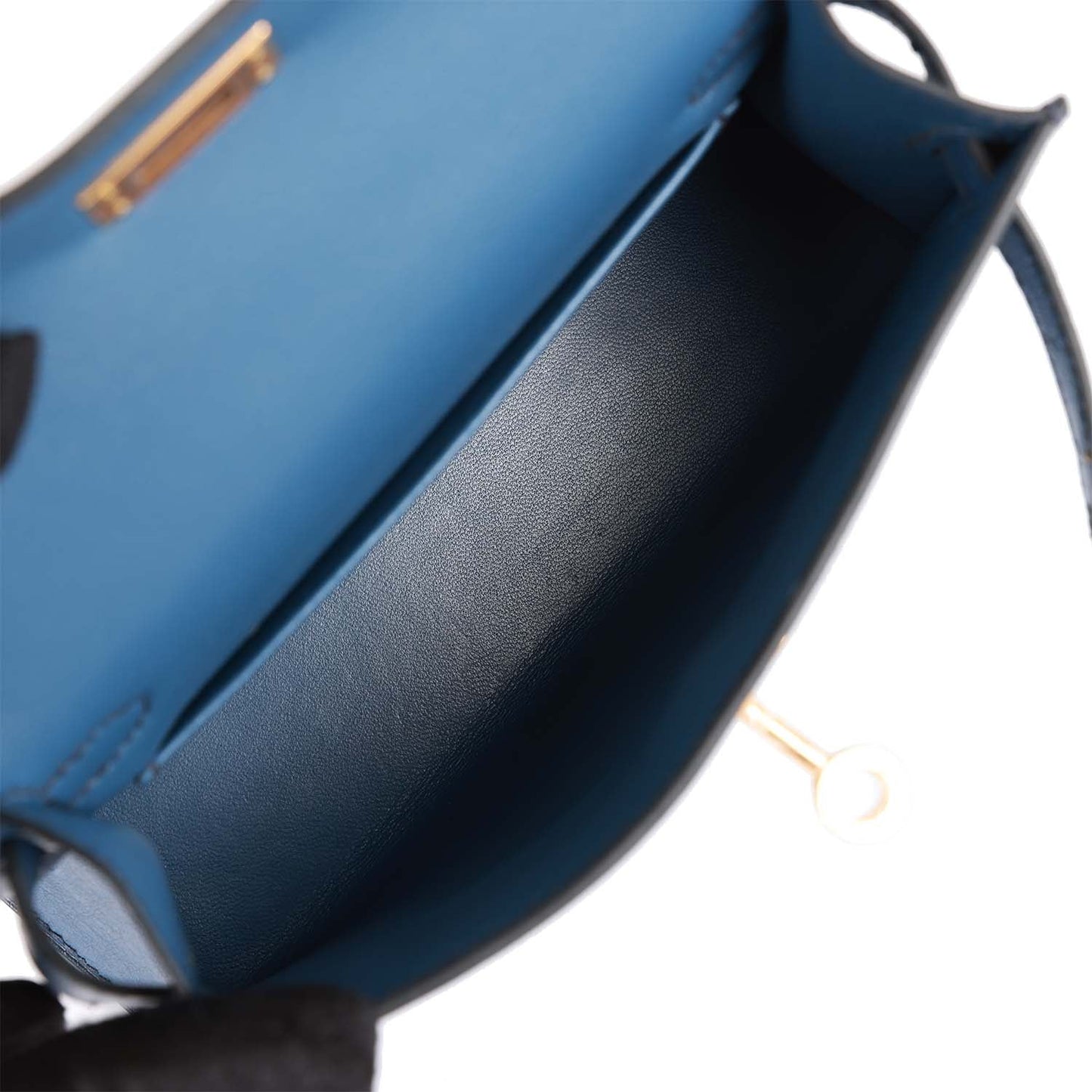 Hermes Kelly 20 Sellier Bleu Iris Ostrich Gold Hardware