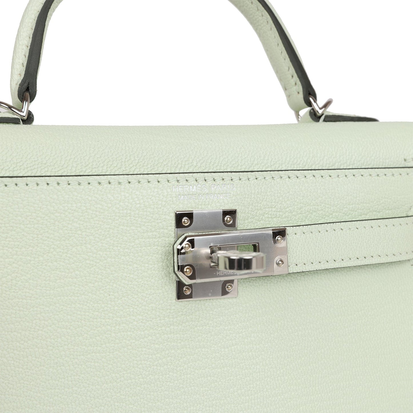 Hermes Kelly 20 Sellier Vert Fizz Chevre Palladium Hardware