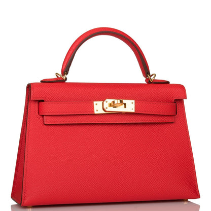 Hermes Kelly 20 Sellier Rouge de Coeur Epsom Gold Hardware
