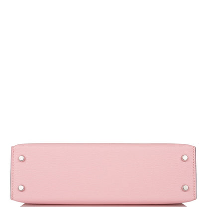 Hermes Kelly 20 Sellier Rose Sakura Chevre Palladium Hardware