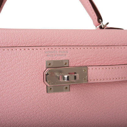 Hermes Kelly 20 Sellier Rose Sakura Chevre Palladium Hardware