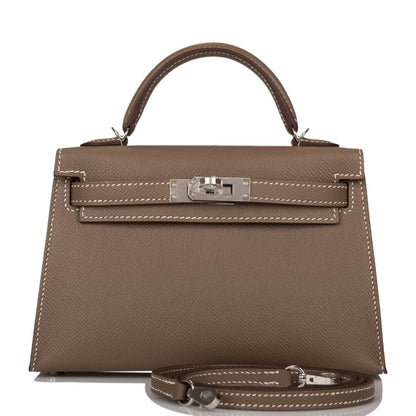 Hermes Kelly 20 Sellier Etoupe Epsom Palladium Hardware
