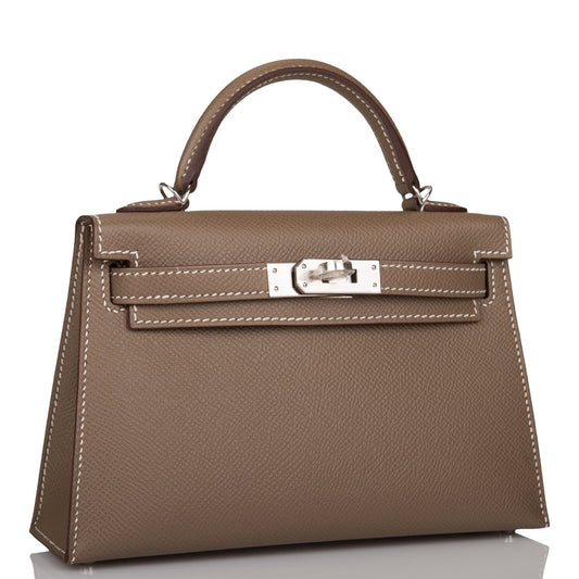 Hermes Kelly 20 Sellier Etoupe Epsom Palladium Hardware