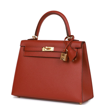 Hermes Kelly 25 Sellier Rouge Venetian Epsom Gold Hardware