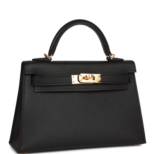 Hermes Kelly 20 Sellier Black Epsom Gold Hardware