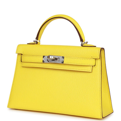 Hermes Kelly 20 Sellier Jaune Citron Chèvre Palladium Hardware