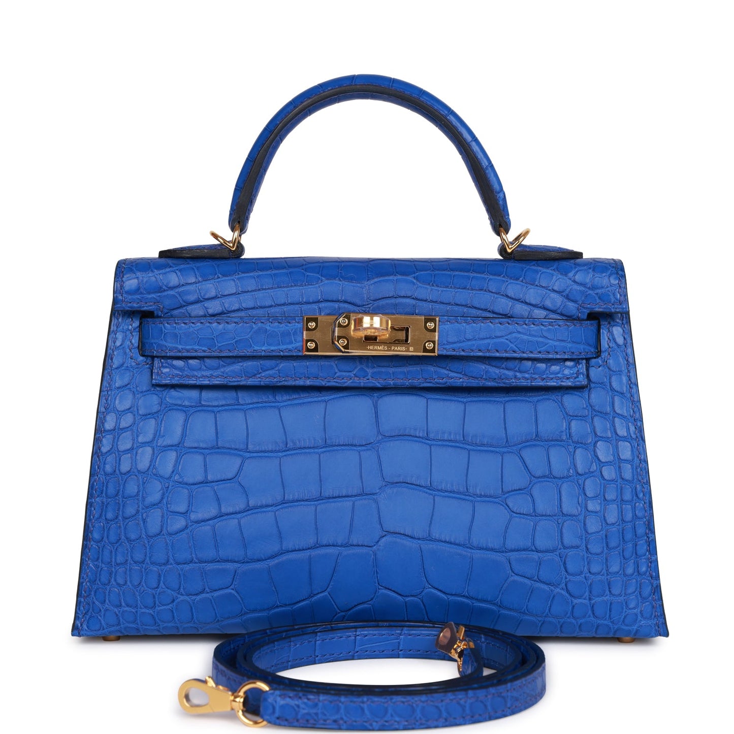 Hermes Kelly 20 Sellier Bleu Royal Matte Alligator Gold Hardware