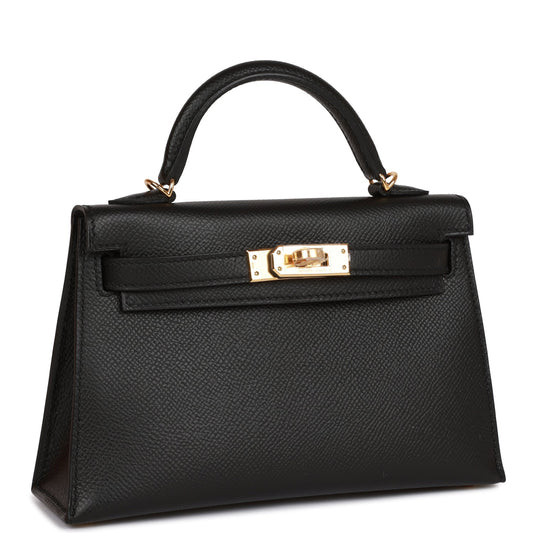 Hermes Kelly 20 Sellier Black Epsom Gold Hardware